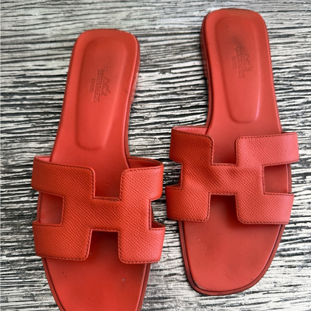 Hermes Vibrant Orange Slide Sandals
